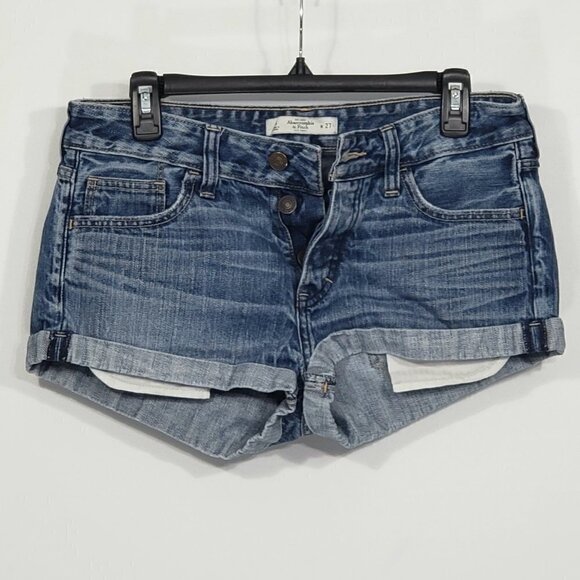 Abercrombie & Fitch  Button Fly Cuffed Denim Shorts  Size 27 - Picture 1 of 3